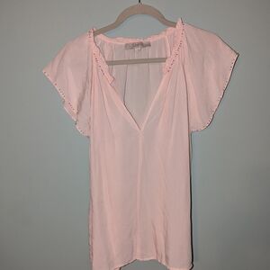LOFT pink blouse with beaded detail around neck